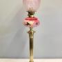 Antique Tall Pink & Cranberry Glass Oil Lamp