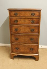 Burr Walnut Bow Front Chest Of Drawers