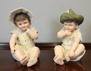 Large Pair Antique Bisque Piano Babies