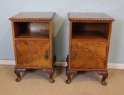 Pair Burr Walnut Bedside Cabinets