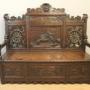 Victorian Carved Oak Settle / Monks Bench 