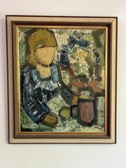 GÖSTA FALK - Woman With Cup Framed Oil Painting