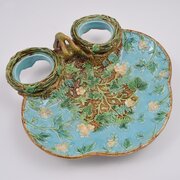 George Jones Majolica Birds Nest Strawberry Dish