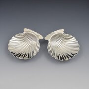 Stunning Pair George II Silver Butter Shell Dishes