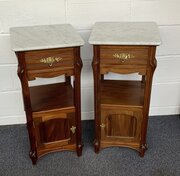 Pair Art Nouveau French Mahogany Bedside Cabinets