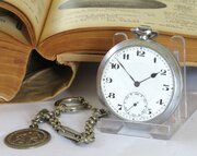 1930s Art Deco Pocket Watch, Chain & Football Fob
