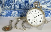 1930s Silver J W Benson Pocket Watch And Chain