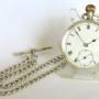 Antique 1908 Silver Pocket Watch And Chain
