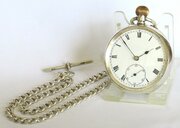 Antique 1908 Silver Pocket Watch And Chain