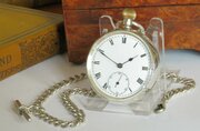 Antique 1908 Silver Pocket Watch And Chain