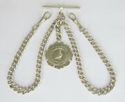 Antique 1909 Silver Double Watch Chain, Tippler Pi