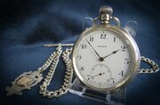 Antique Silver Revue Prima Pocket Watch & Chain