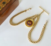 Antique Gold Filled Double Watch Chain & Later Fob