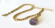 Antique Rolled Gold Chain And Hay Making Intaglio 