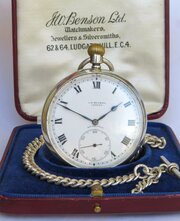 Antique Silver J W Benson Pocket Watch And Chain