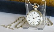 Antique Silver Omega Fob Watch And Chain