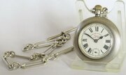 Antique Silver Omega Pocket Watch And Chain