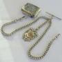 Antique Silver Double Pocket Watch Chain And Vesta