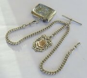 Antique Silver Double Pocket Watch Chain And Vesta