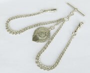 Antique Silver Double Watch Chain And Cycling Fob