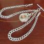Antique Silver Double Watch Chain And Fob