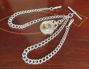 Antique Silver Double Watch Chain And Fob