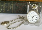 Antique Silver Fob Watch And Albert Chain