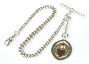 Antique Silver Pocket Watch Chain & Fob