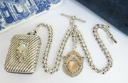 Antique Silver Watch Albert And Silver Vesta