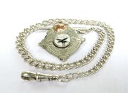 Antique Silver Watch Chain And Irish Football Fob