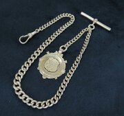 Antique Silver Watch Chain And Snooker Fob