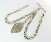 English 1936 Silver Double Watch Chain And Fob