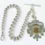 Heavy Antique Silver Watch Chain & Large Fob