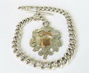 Heavy Silver Pocket Watch Chain & Large Fob