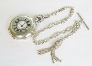 Swiss Silver Half Hunter Fob Watch And Chain