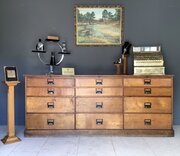 Antique 12 Drawer Solid Oak Shop Counter
