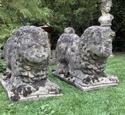 Pair Of Reconstituted Recumbent Foo Lions On Bases