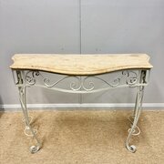 French Wrought Iron And Marble Top Console Table