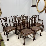 Set Of 8 Georgian Style Dining Chairs With Leather