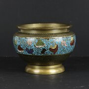 Japanese Champleve Enamel & Bronze Jardiniere