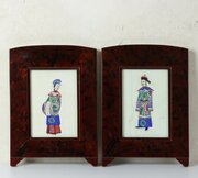 Pair Of Chinese Pith Paintings In Lacquer Frames