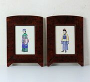 Pair Of Chinese Pith Paintings In Lacquer Frames