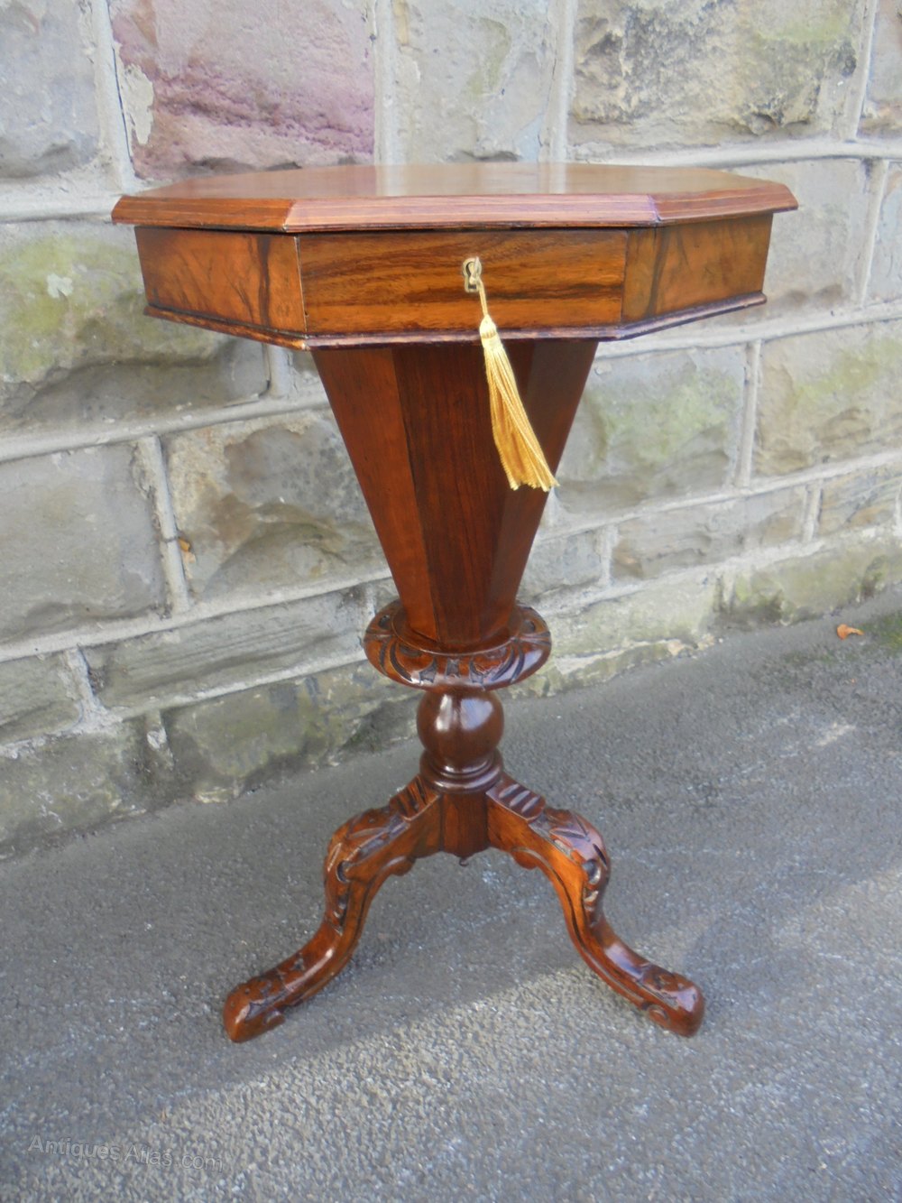 Antique Walnut Trumpet Sewing Table - Antiques Atlas