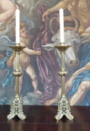 Altar Candlesticks Height 2 Foot Brass 1880