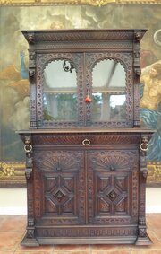 Bookcase Country Oak Carved Faces Lionsheads 1860