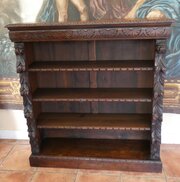 Bookcase Country Oak Carved Lions Heads 1860 