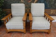 Pair Of  Heals Reclining Armchairs Oak 1920,s