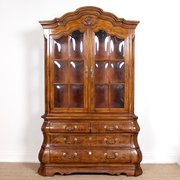 Burl Elm Dutch Bombe Display Cabinet On Chest
