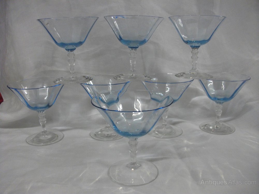 Antiques Atlas 8x Blue Art Deco Cocktail Glasses,