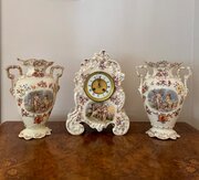 19th Century Porcelain Mantle Clock Garniture Set